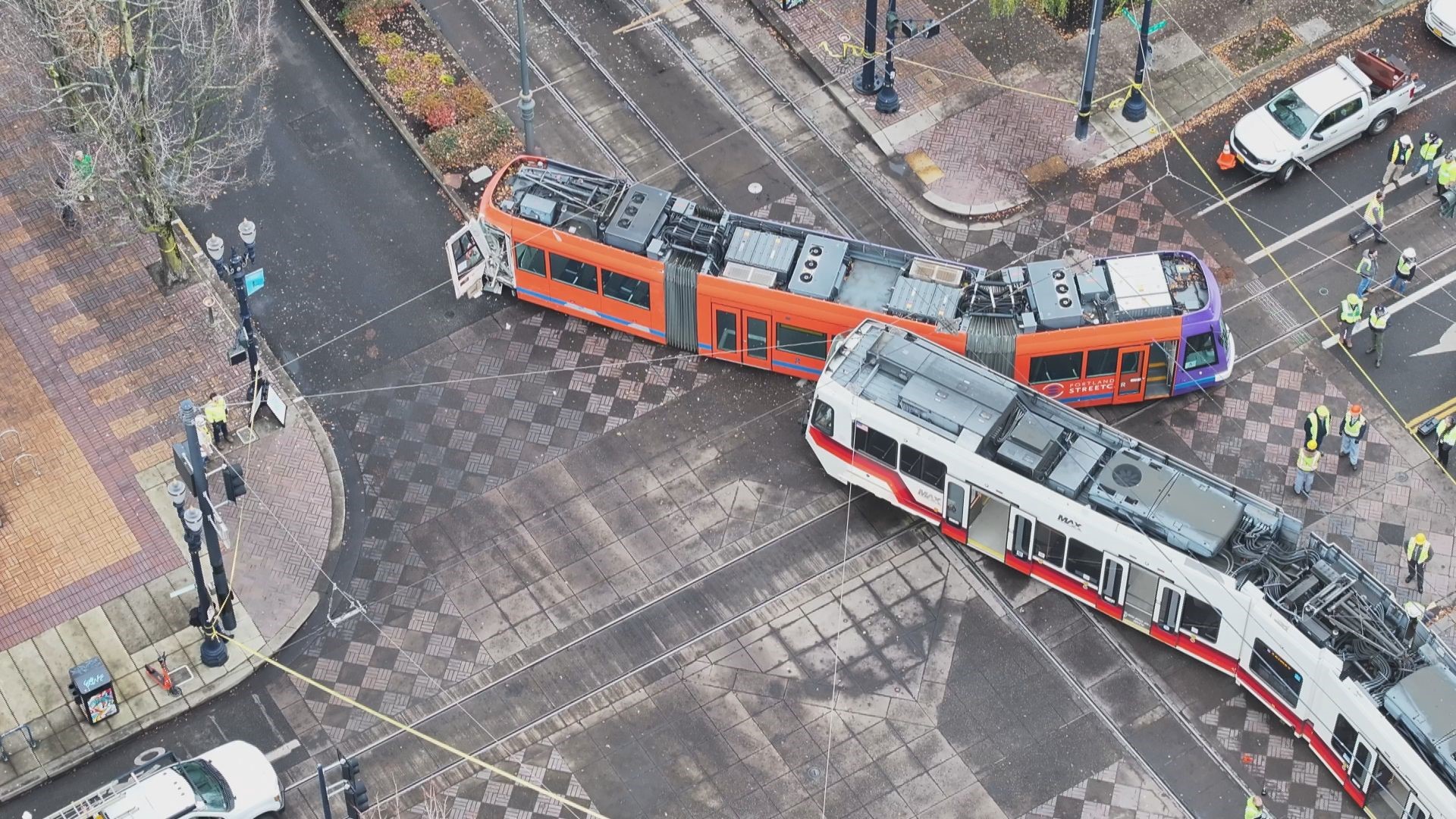 Two people, the operator and a passenger on the streetcar, were taken to the hospital with minor injuries, according to Portland Fire.